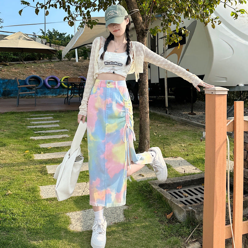 Women's Denim Half Waist Slimming Ethnic Flying Skirts