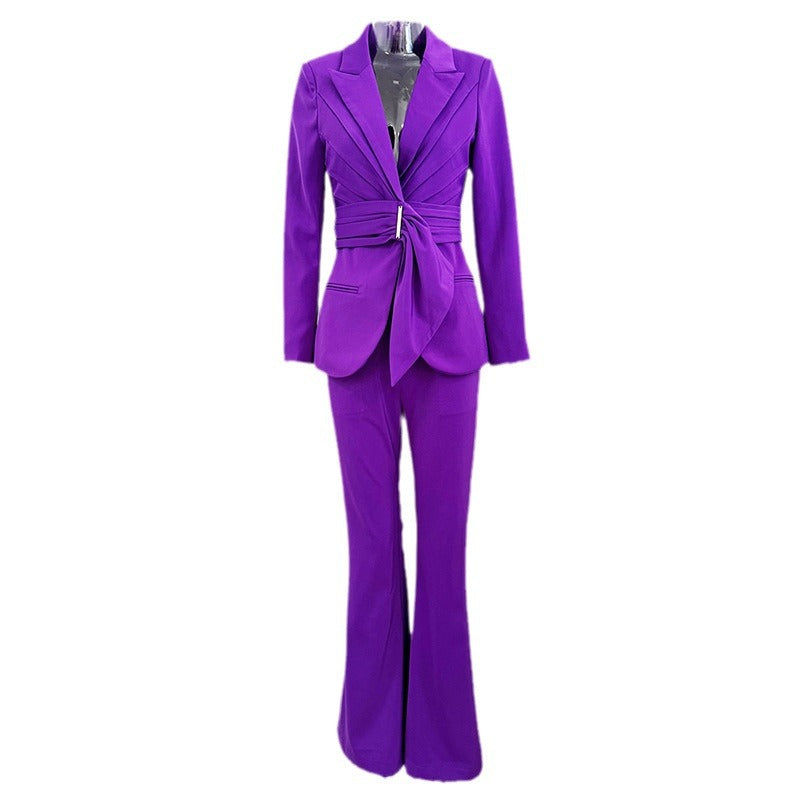 Temperament Irregular Belt Slim Fit Trousers Jackets