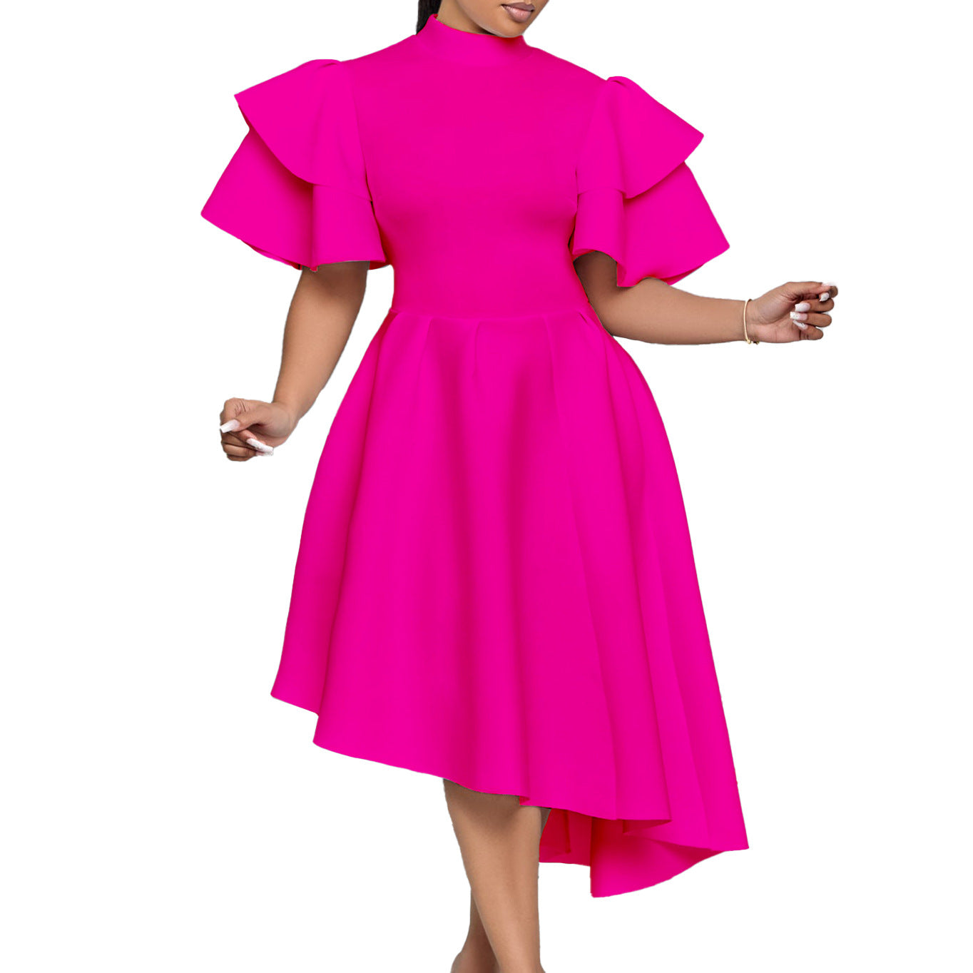 Fashion Elegant Flare Sleeve Solid Color Banquet Dress Dresses