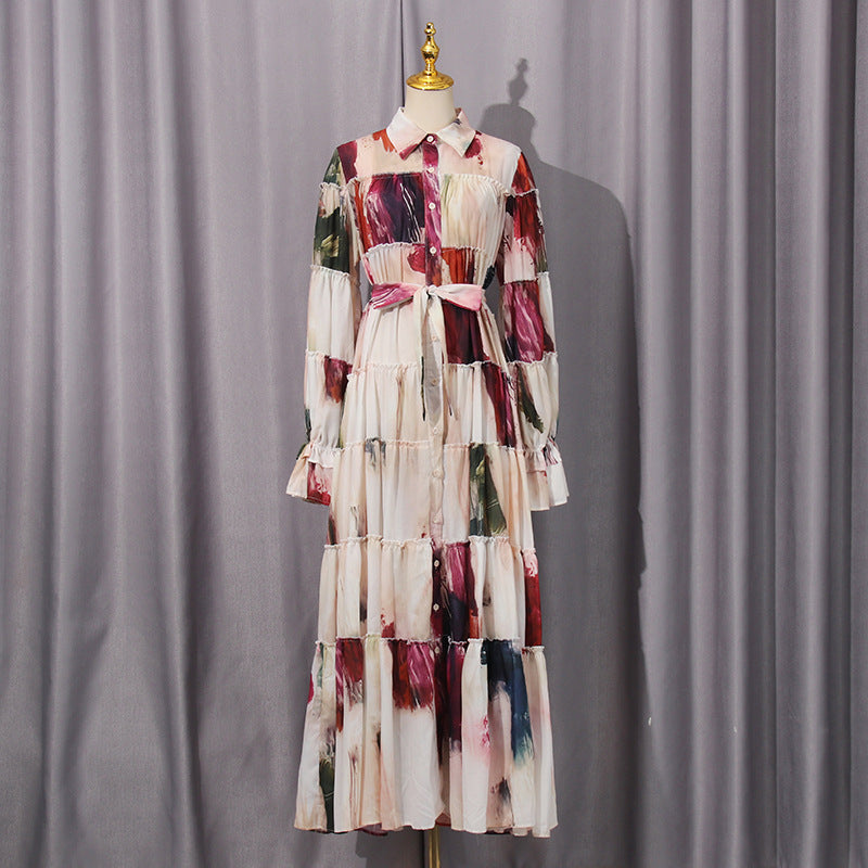 Women's Fashionable Style Contrast Color Large Swing Dress Dresses