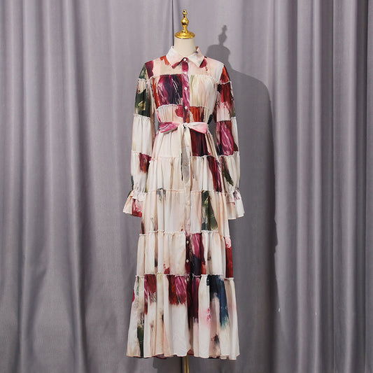 Women's Fashionable Style Contrast Color Large Swing Dress Dresses