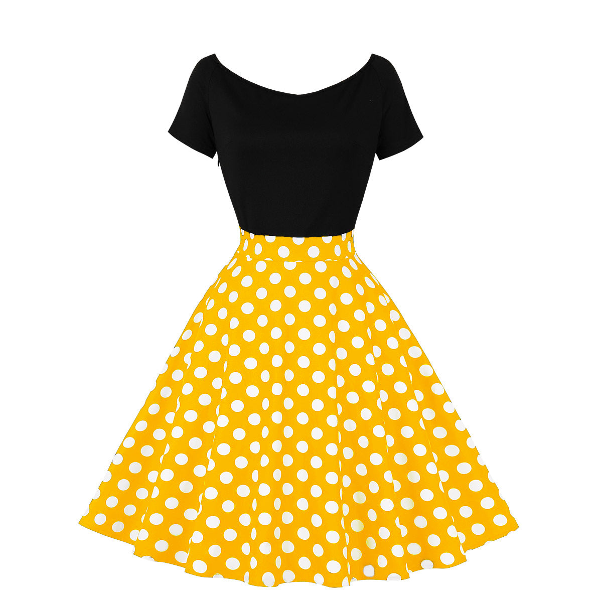 Sleeve Stitching Contrast Color Retro Polka Dresses