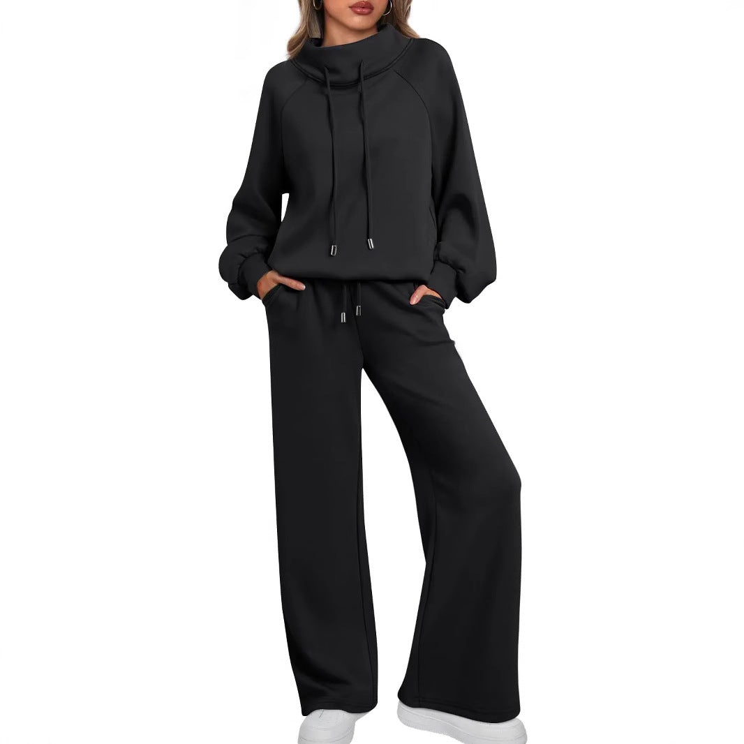 Women's Two-piece Set Turtleneck Long Sleeve Wide Leg High Waist Fashion Casual Suit
