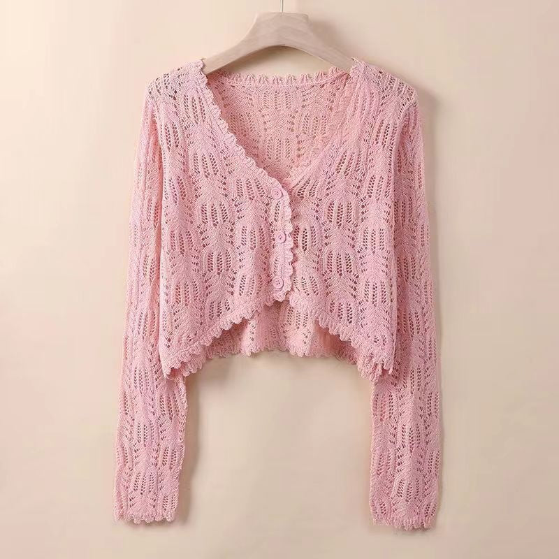 Women's Cape Long Sleeve Sunscreen Hollow Out Crochet Knitted For Shorts