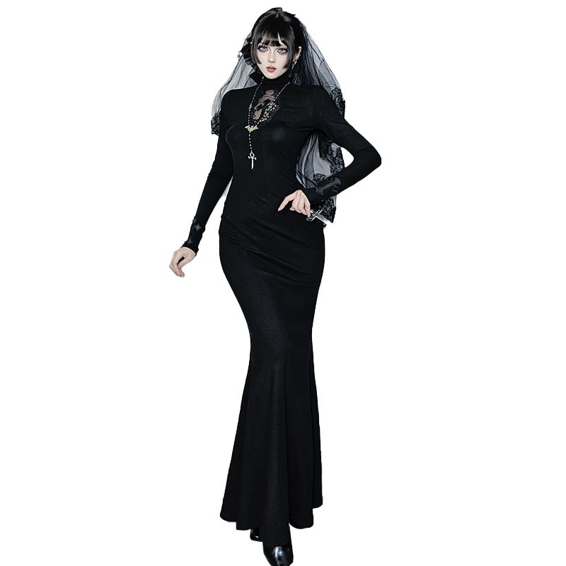 Long-sleeved Fishtail Dress Autumn Versatile Dark Style Dresses