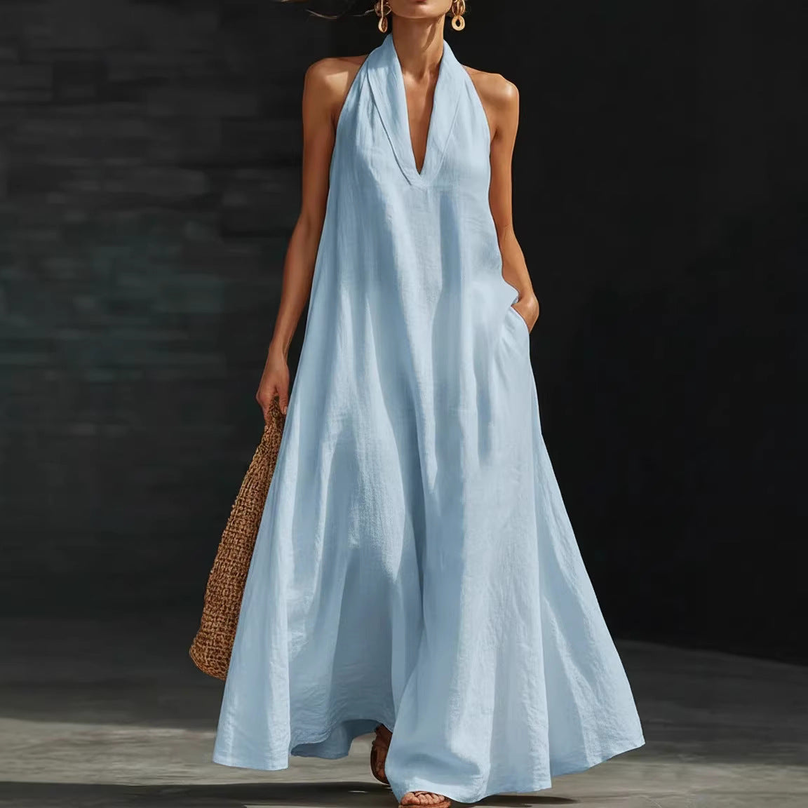 Attractive Women's Summer Casual Solid Color Dress