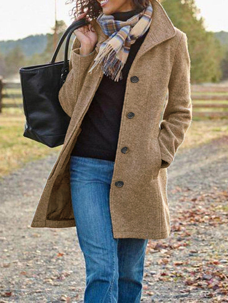 Women's Popular Single Thick Wool Mid-length Quality Coats
