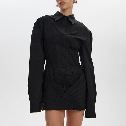 White Waisted Dress Design Sense Temperament Long Sleeve Slim Dresses