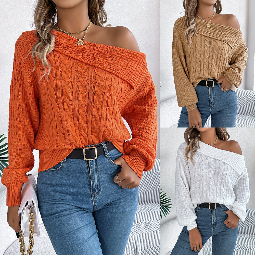 Women's Casual Sexy Lapel Twist Long Sleeve Sweater