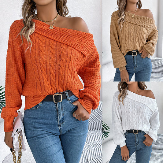 Women's Casual Sexy Lapel Twist Long Sleeve Sweater