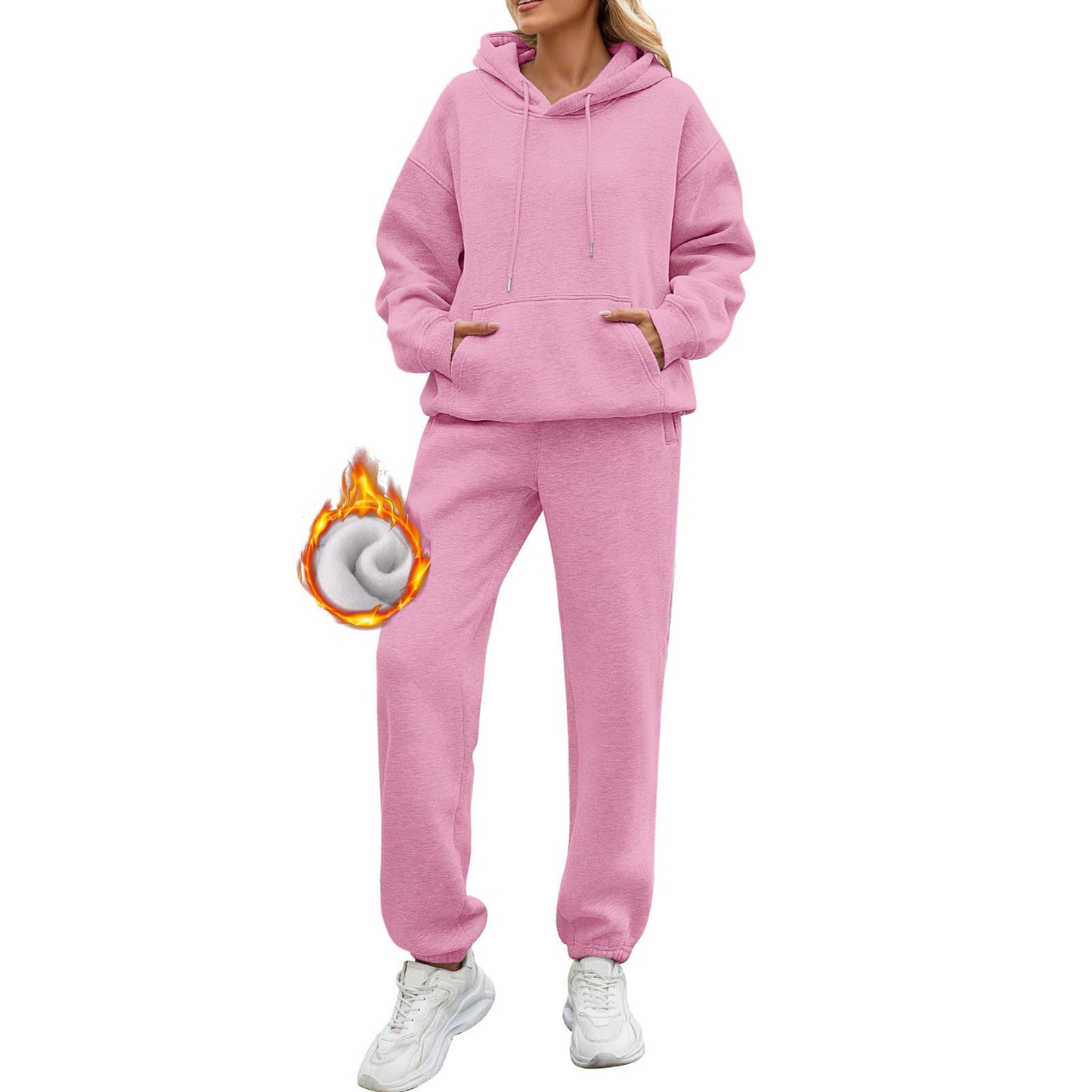 Women's Solid Color Long Sleeve Hooded Fleece Suits