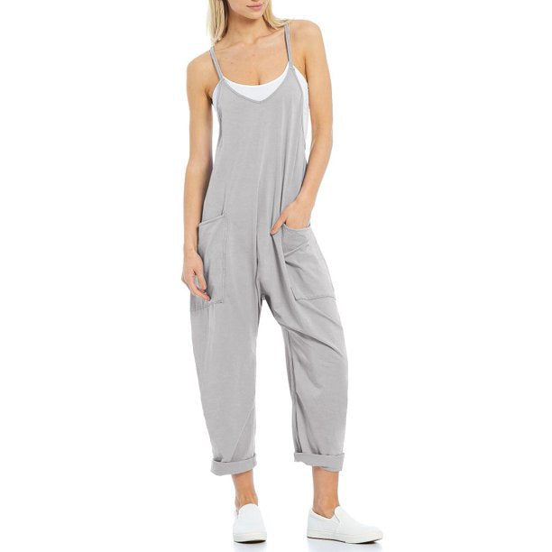 Women's Casual Pocket Spaghetti Straps Knitted One-piece Jumpsuits