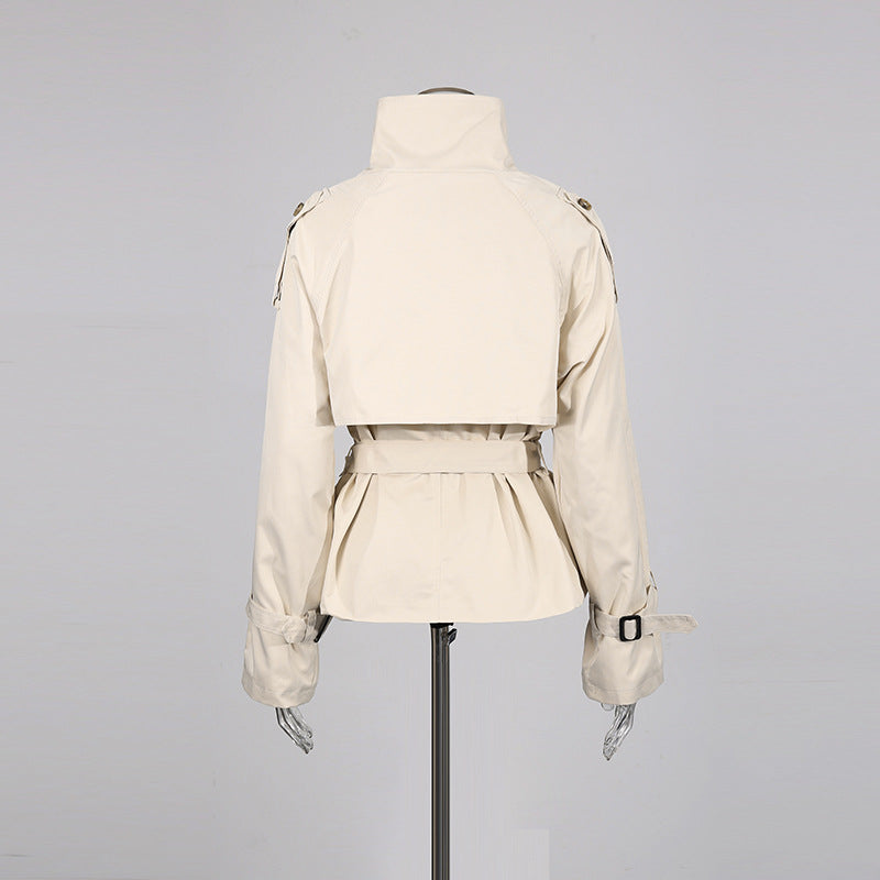 Women's High-grade Stand Collar Double Breasted Belt Coats