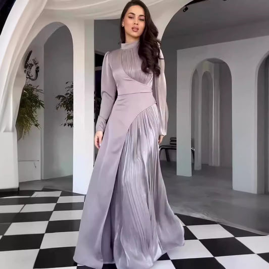 Neck Multicolor Long Sleeve Slim Fit Dresses