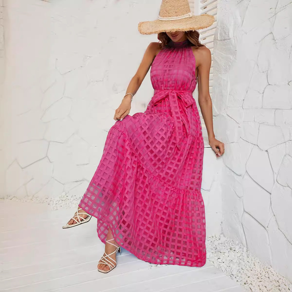 Women's Summer Halter Ruffled Long Dress Dresses
