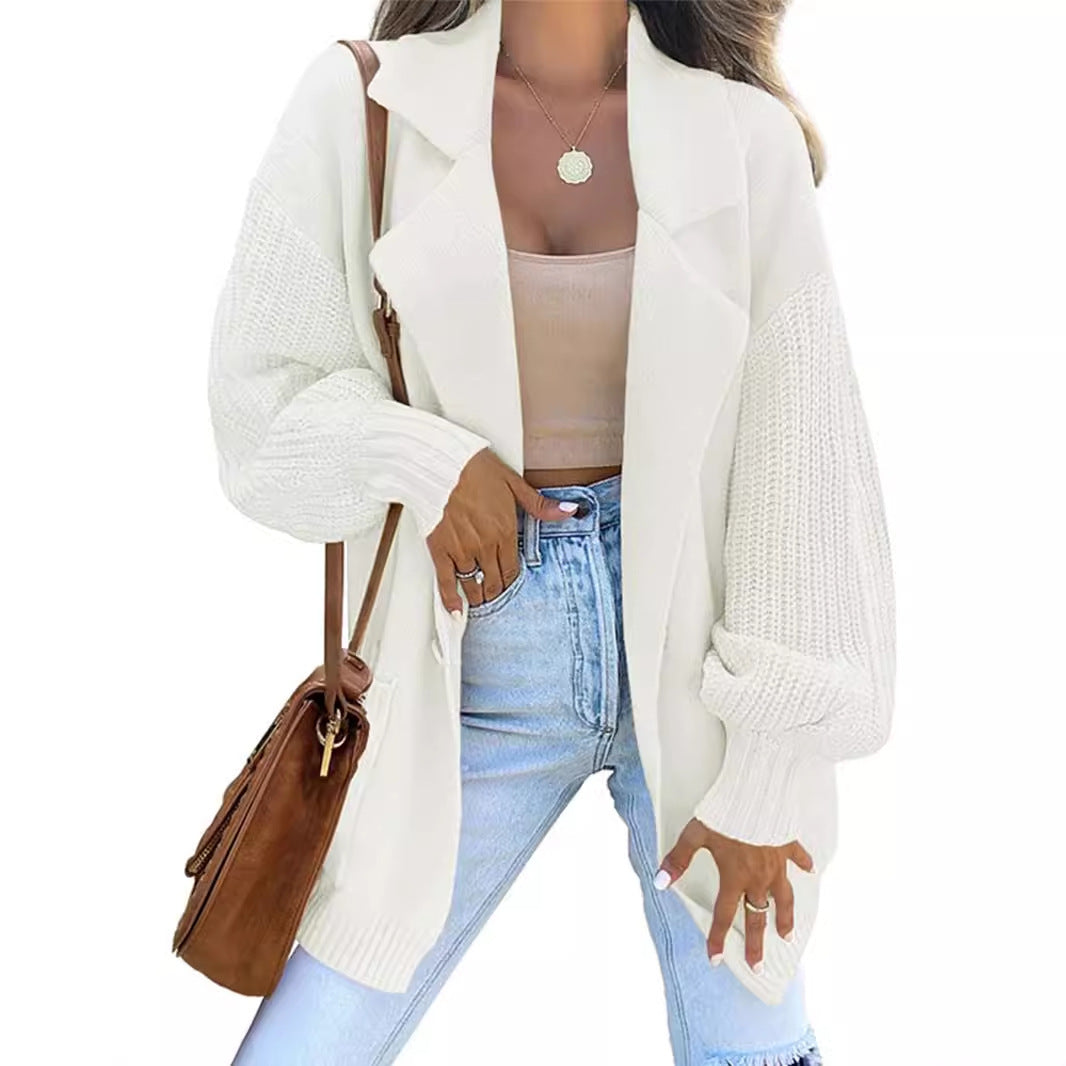 Solid Color Collar Long Sleeve Knitted Sweaters