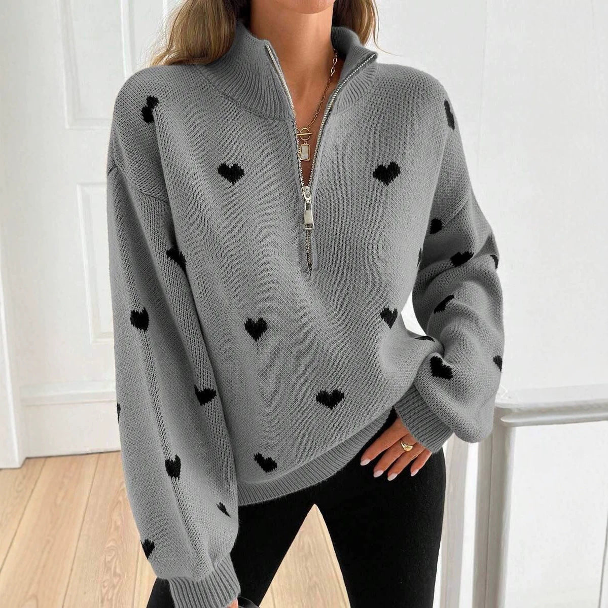 Women's Autumn Knitted Long Sleeve Love Pattern Sweaters