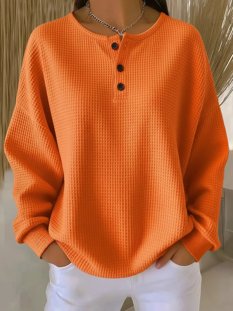 Fashion Round Neck Waffle Solid Color Women's Sweater
