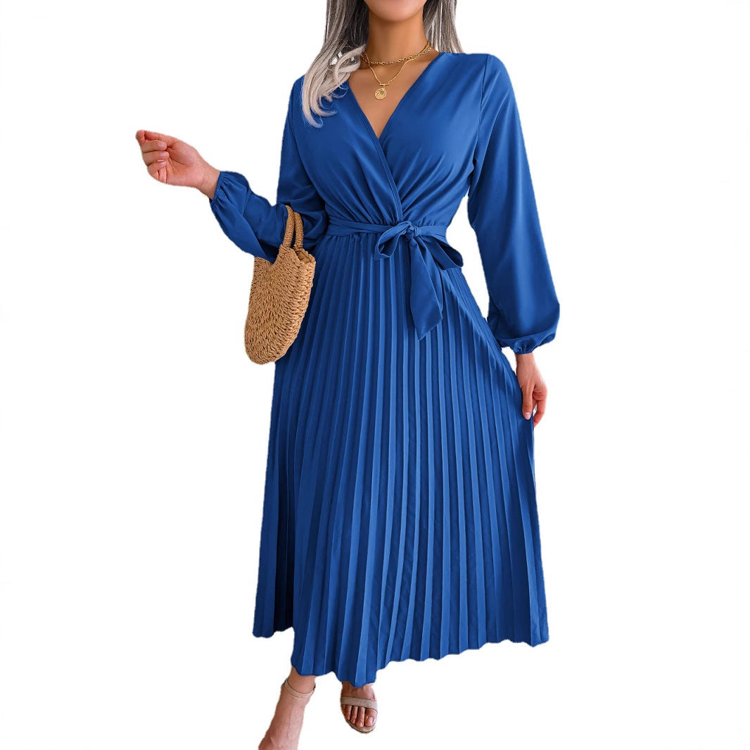 Women's Elegant Cross Swing Pleated Maxi Dress