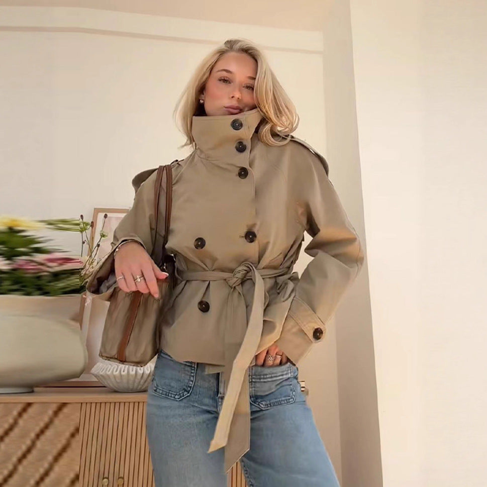 Women's Temperament Commute Stand Collar Double Breasted Coats