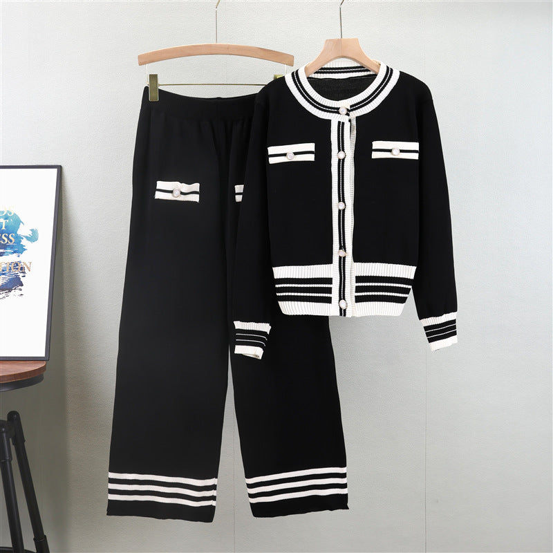 Women's Western Style Knit Two-piece Wide Leg Suits