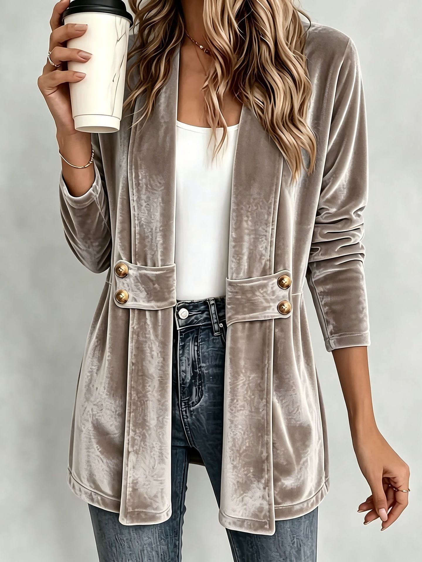 Women's Double-breasted Decorative Gold Veet Idle Style Versatile Women's Sweater