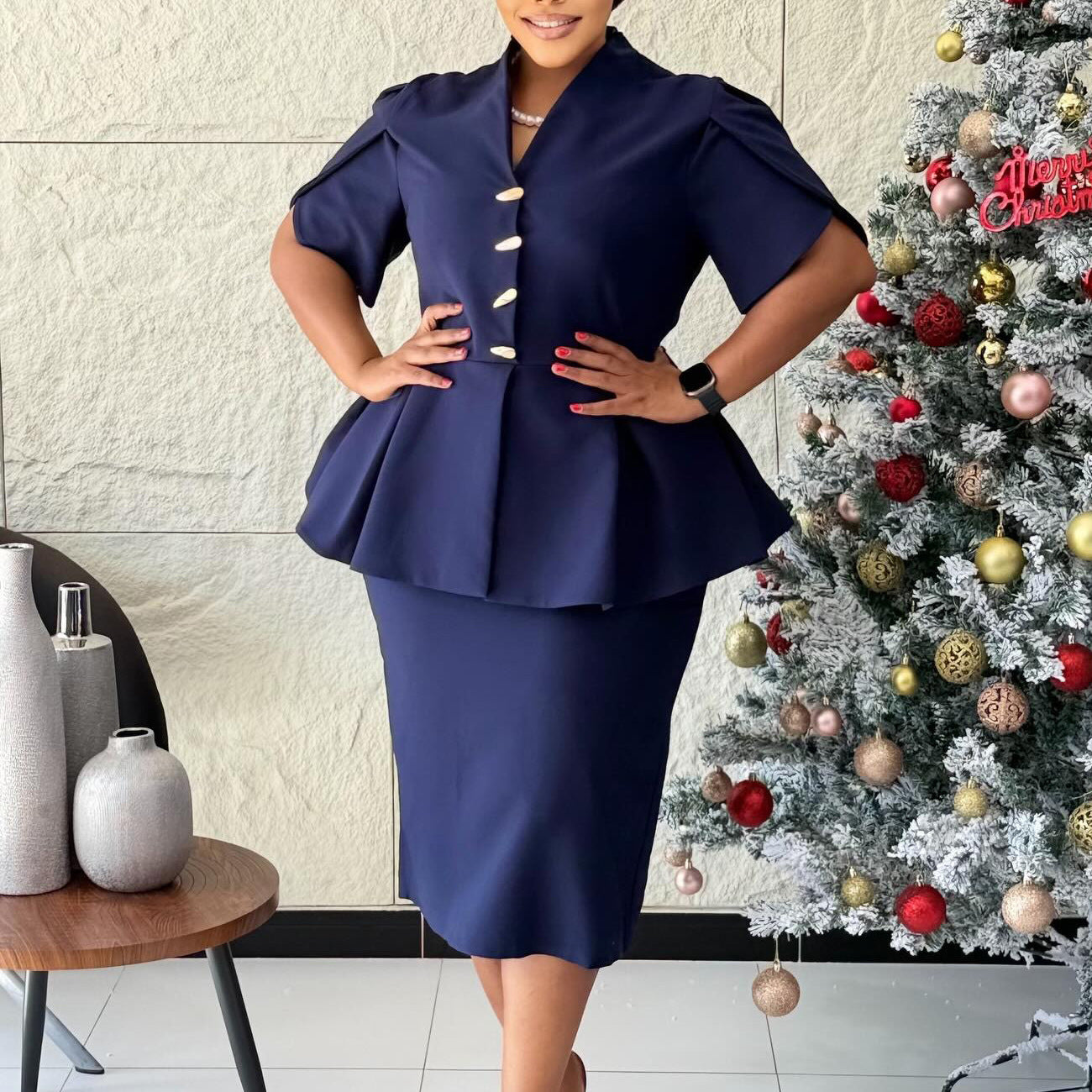 Women's Elegant Ruffles Slim Fit Hip Sleeve Dress