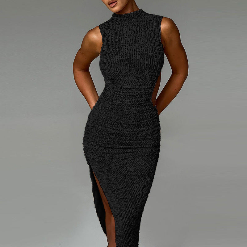 Women's Summer Fashion Camisole Texture Backless Slit Dresses
