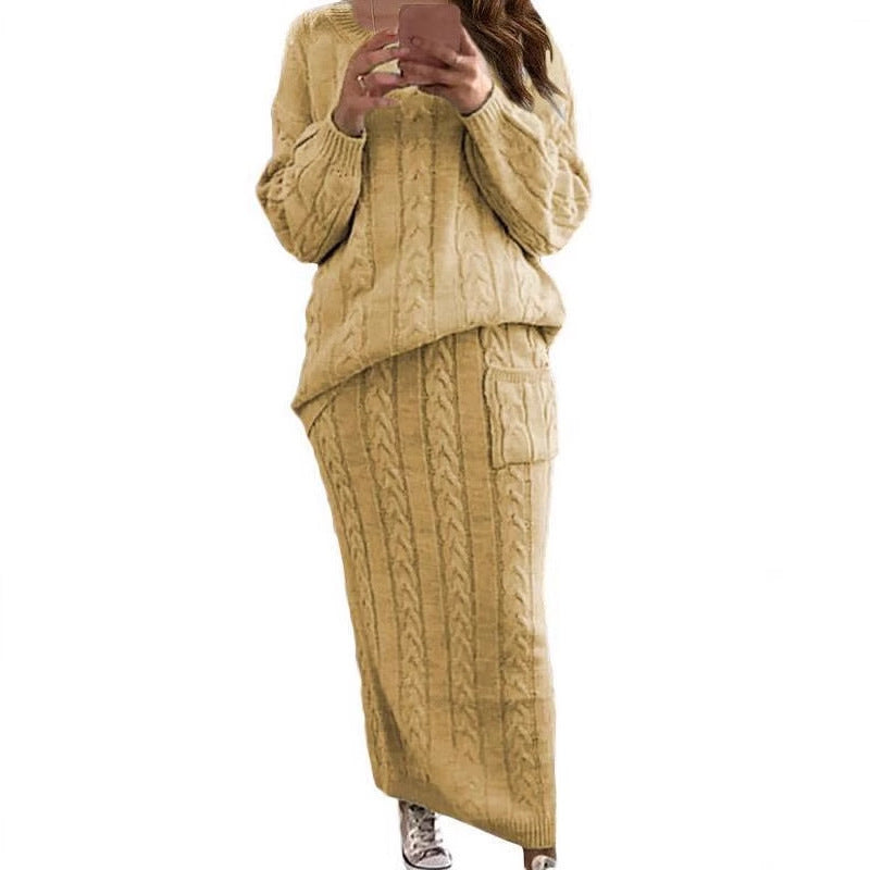 Women's Fashion Twist Stitch Set Dress Sweaters