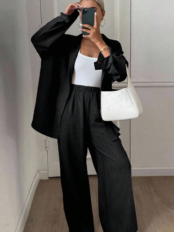 Set Loose Cotton Linen Long Sleeve Trousers Fashion Casual Suit