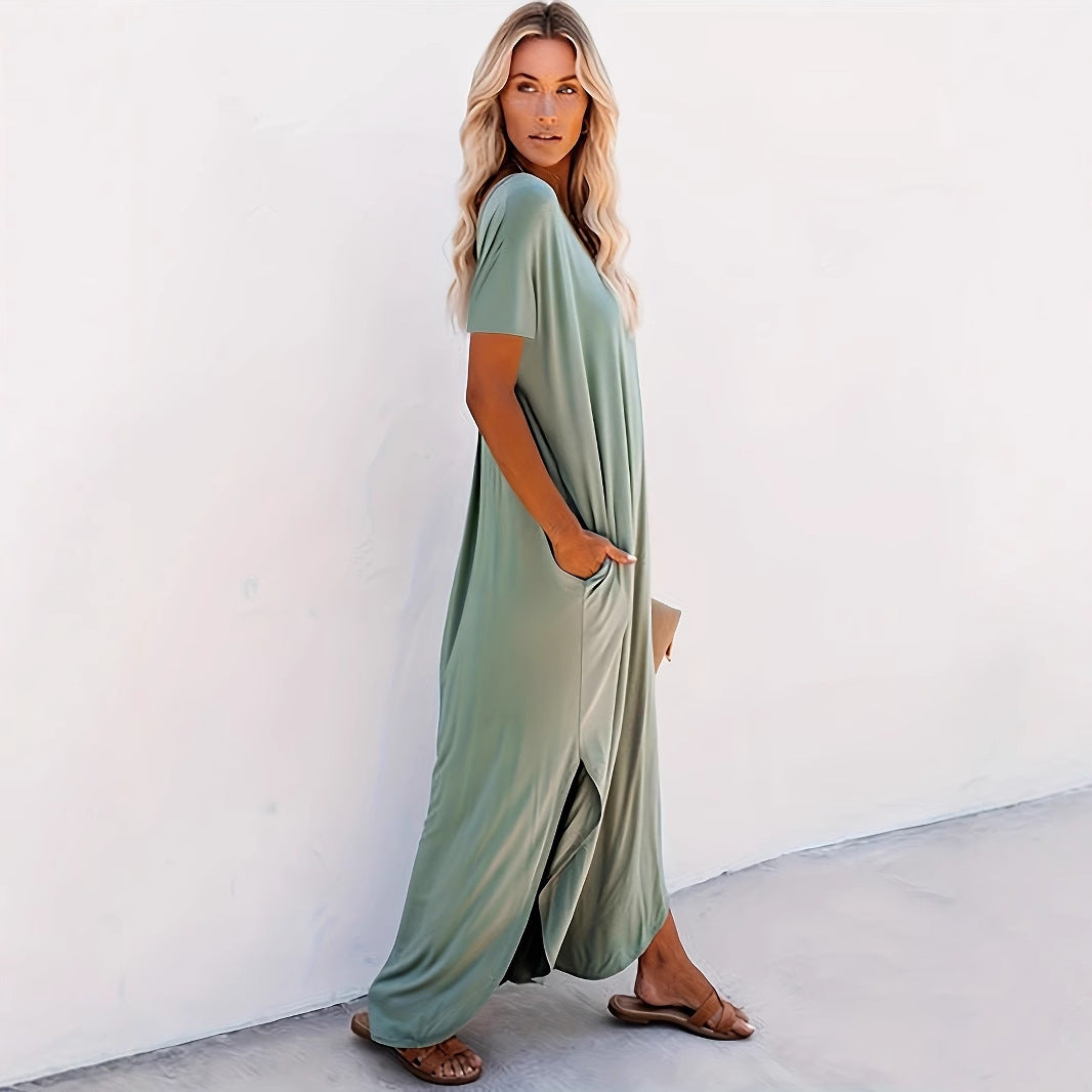 Women's Pure Color Split Casual Style Loose Dress