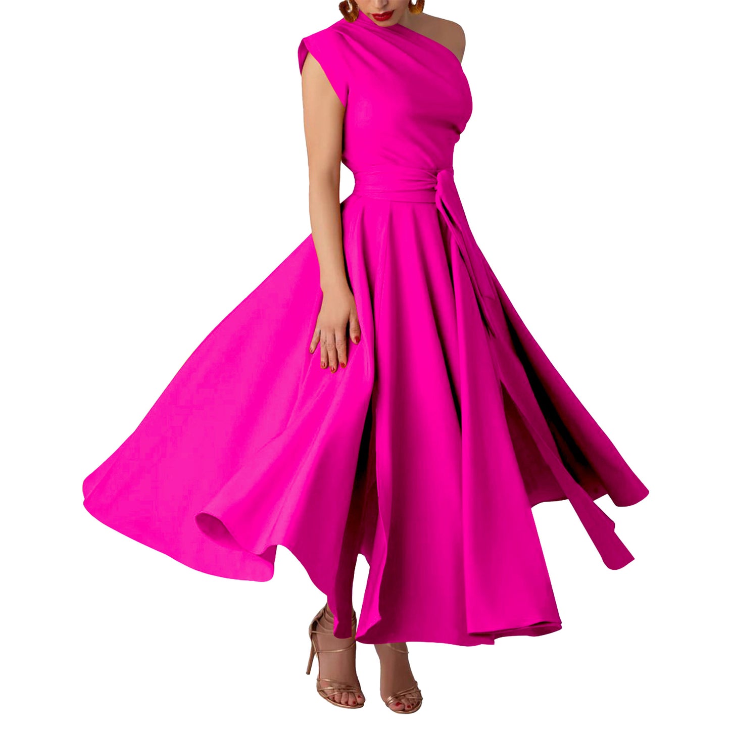 Women's Summer Fashion Wear Sleeveless Diagonal Collar Dresses