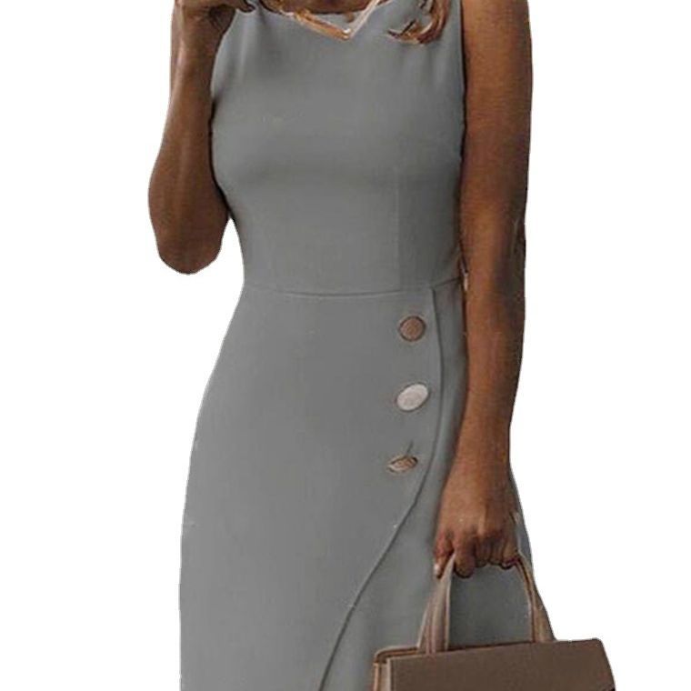 Summer Sleeveless Solid Color Elegant Bag Dress
