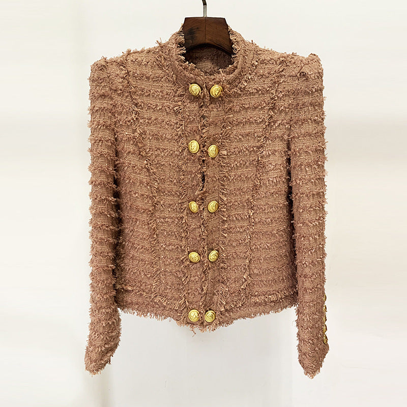Fashion Tassel Fringe Tweed Stand Collar Coats