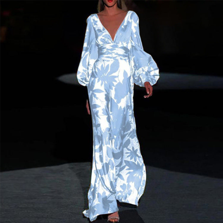 Women's Fashion Printed Sexy Waist Trimming Loose Dress