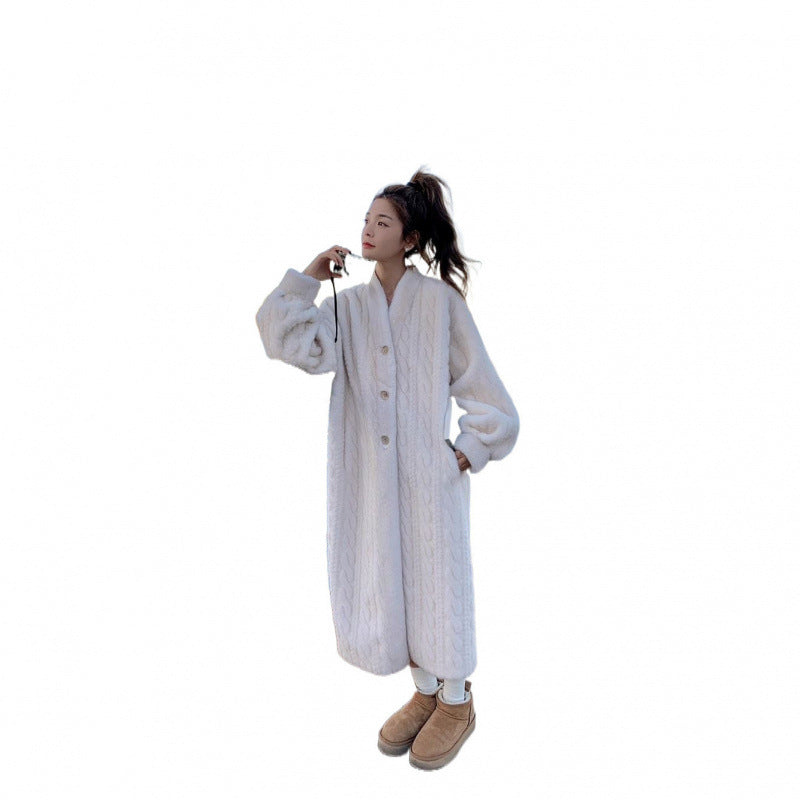 Women's Woolen Twist Mink Fur Loose Over Coats