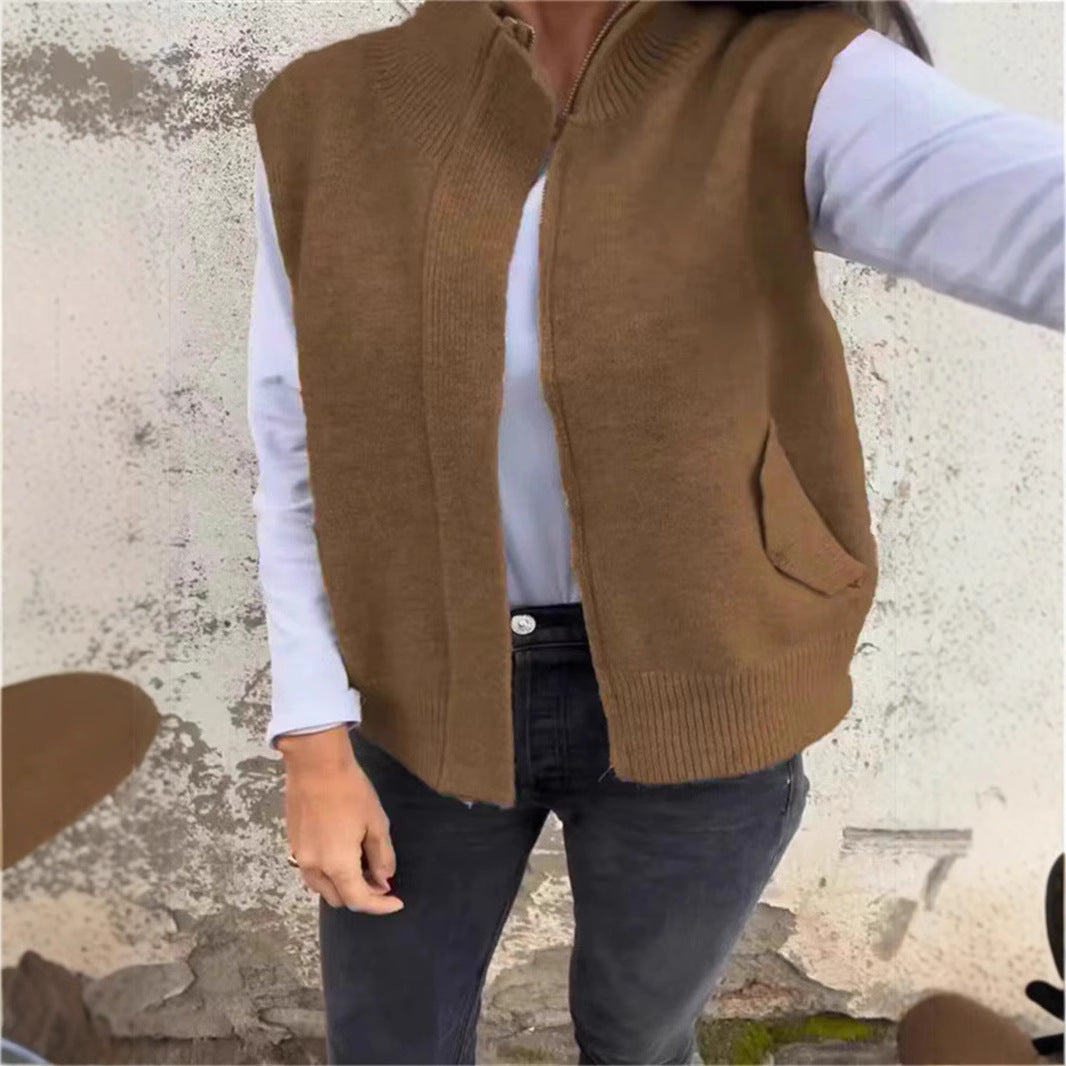 Women's Stand Collar Zipper Winter Loose Casual Vests