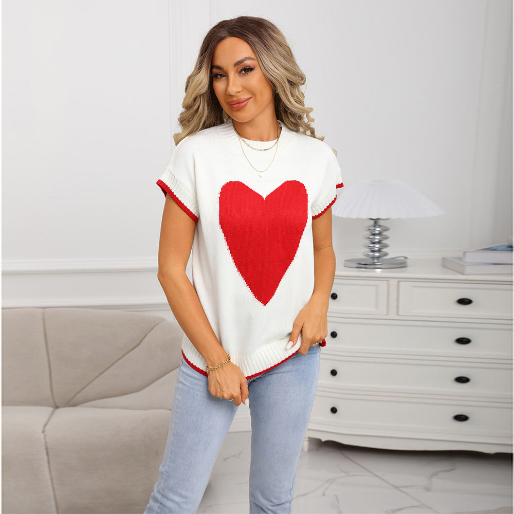 Women's Round Neck Pullover Outerwear Sleeve Love Sweaters
