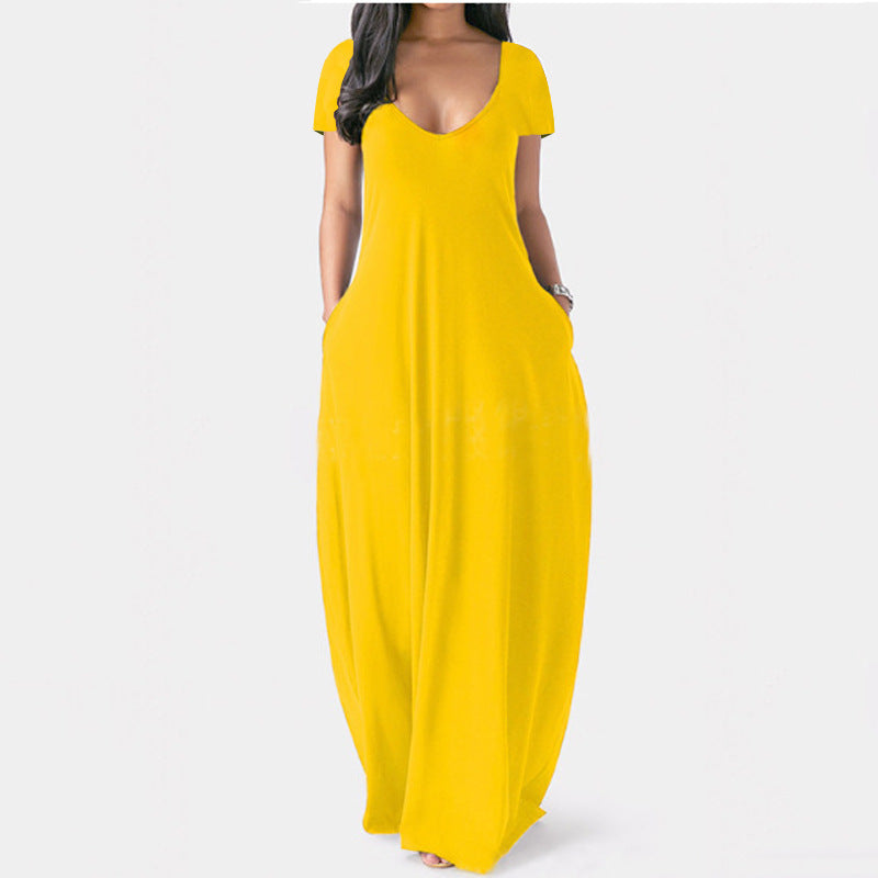 Women's Summer Solid Color Dress Sexy Deep Shorts