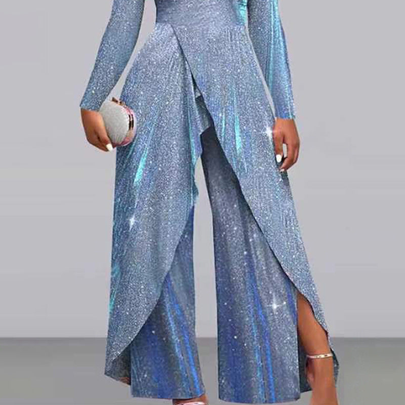 Sexy Sequined Long Diagonal Temperament Commute Fashion Casual Suit