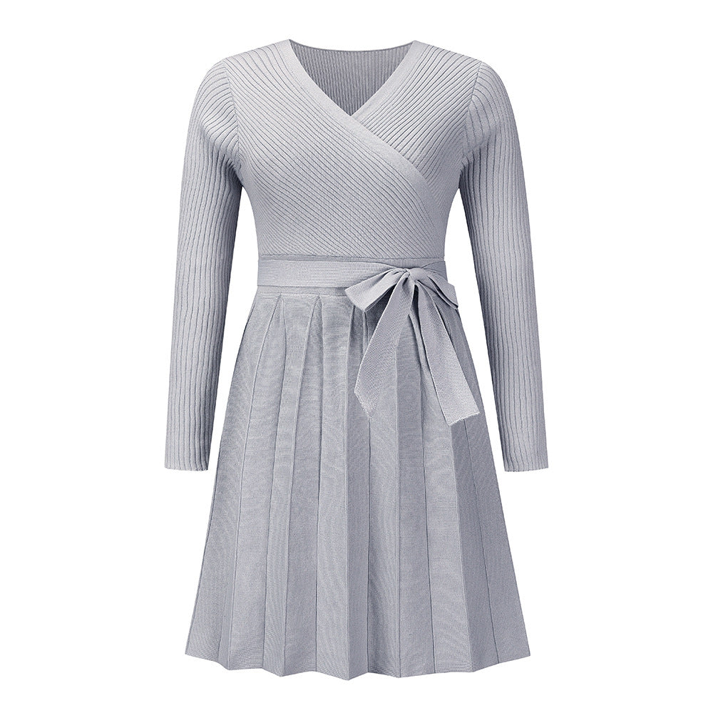 Slouchy Woolen Sexy Pleated Knitted Dress Dresses