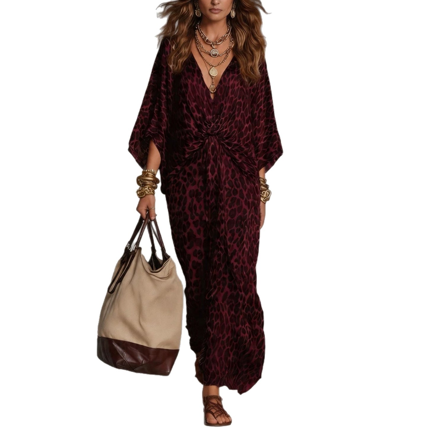 Classy Leopard Print Cinched Maxi Ladies Dress