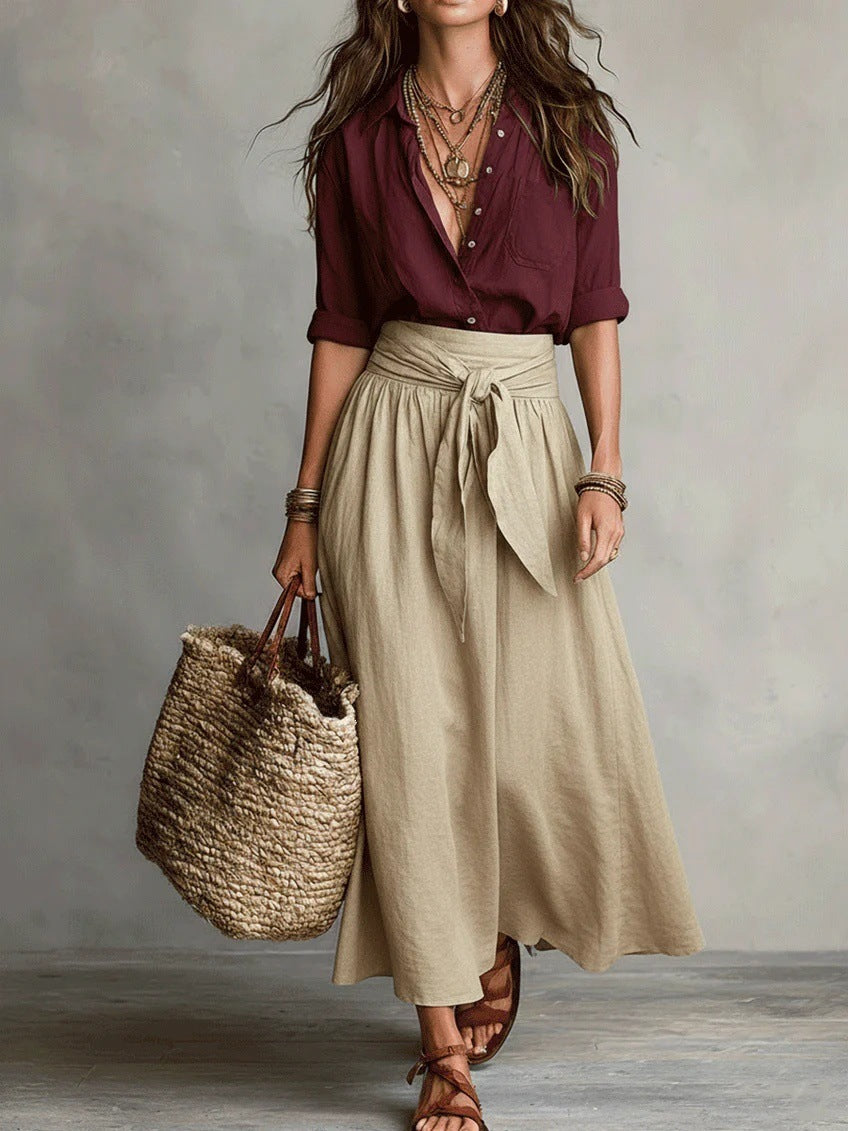 Women's Contrast Color Shirt Two-piece Set Fashion Casual Suit