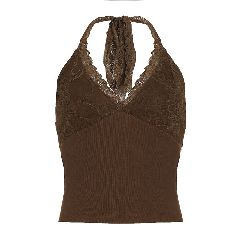 Sexy Hot Stitching Lace Halter Sling Tops