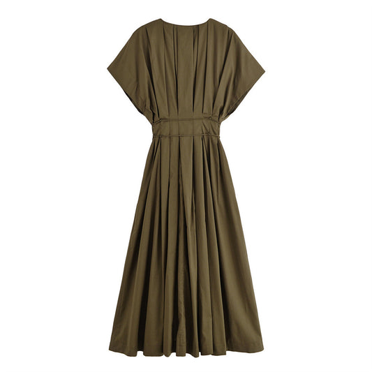Women's Summer Pleated Draping Sleeve Midi Long Dresses