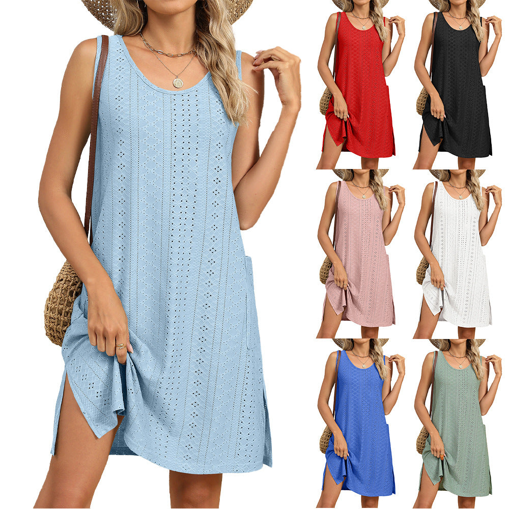 Solid Color Round Neck Loose Sleeveless Dress