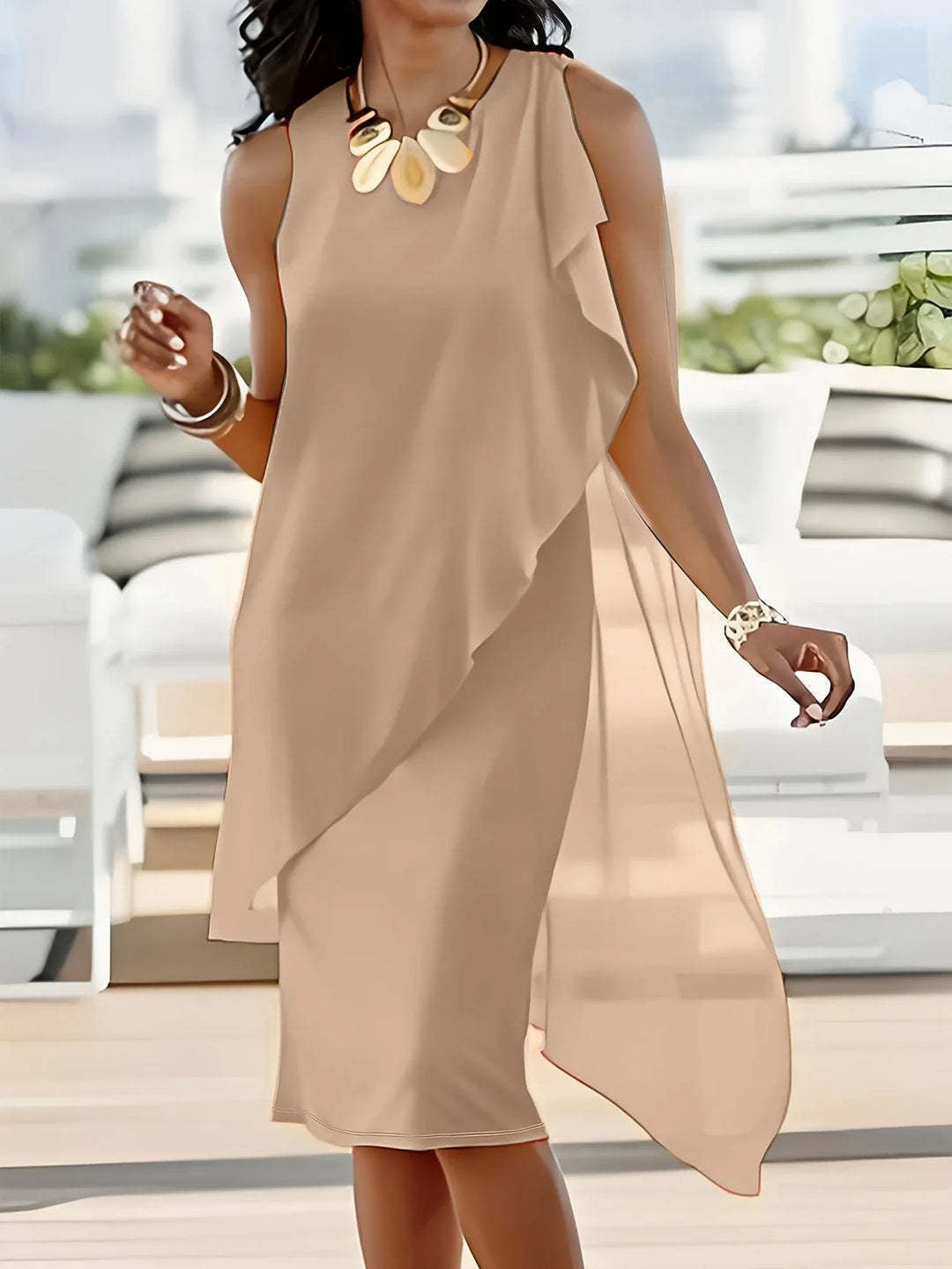 Women's Summer Urban Elegant Irregular Chiffon Sleeveless Dress