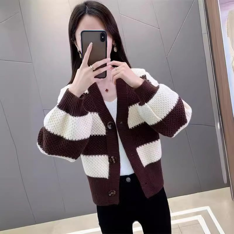 Women's Retro Mixed Color Stripe Knitted Fashion Classic Casual Women's Sweater