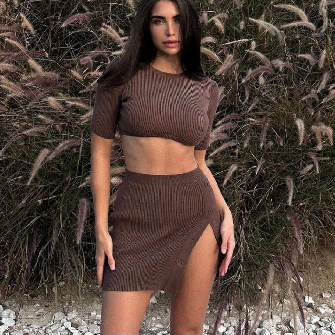 Women's Sexy Summer Knitted Split Button Suits
