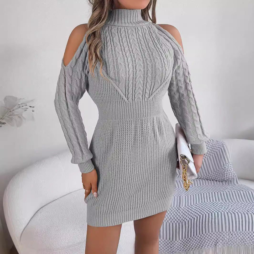 Women's Casual Half Turtleneck Twist Lantern Sleeve Dress